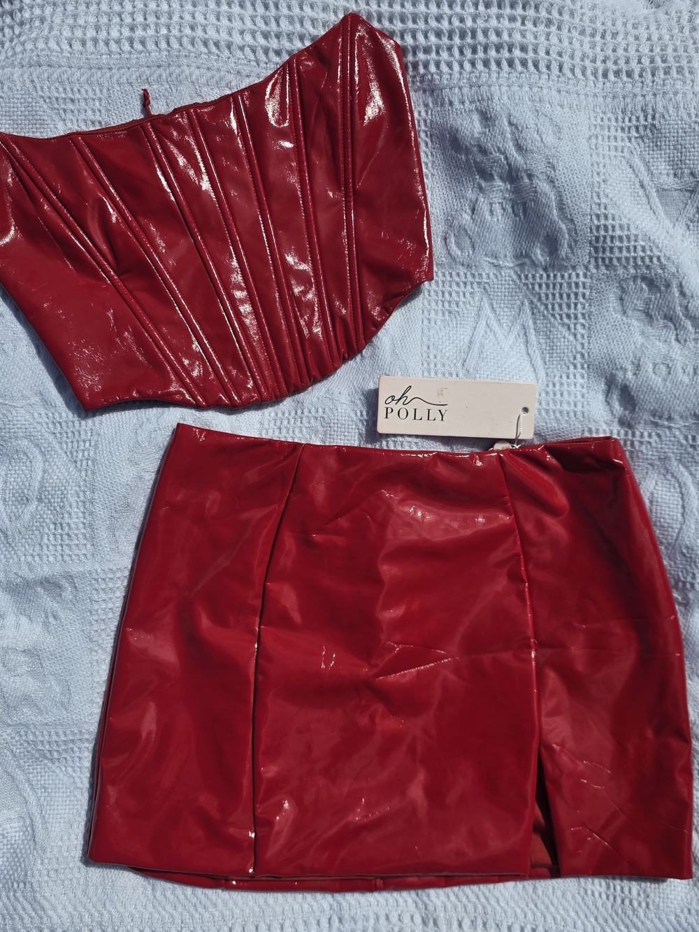 Oh Polly Red Patent Mini Skirt - Sleek High-Shine Women's Skirt